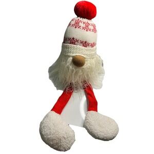 Large Plush Christmas Gnome 25 inch Nordic Snowflake Knit Hat Red Dangle Legs
